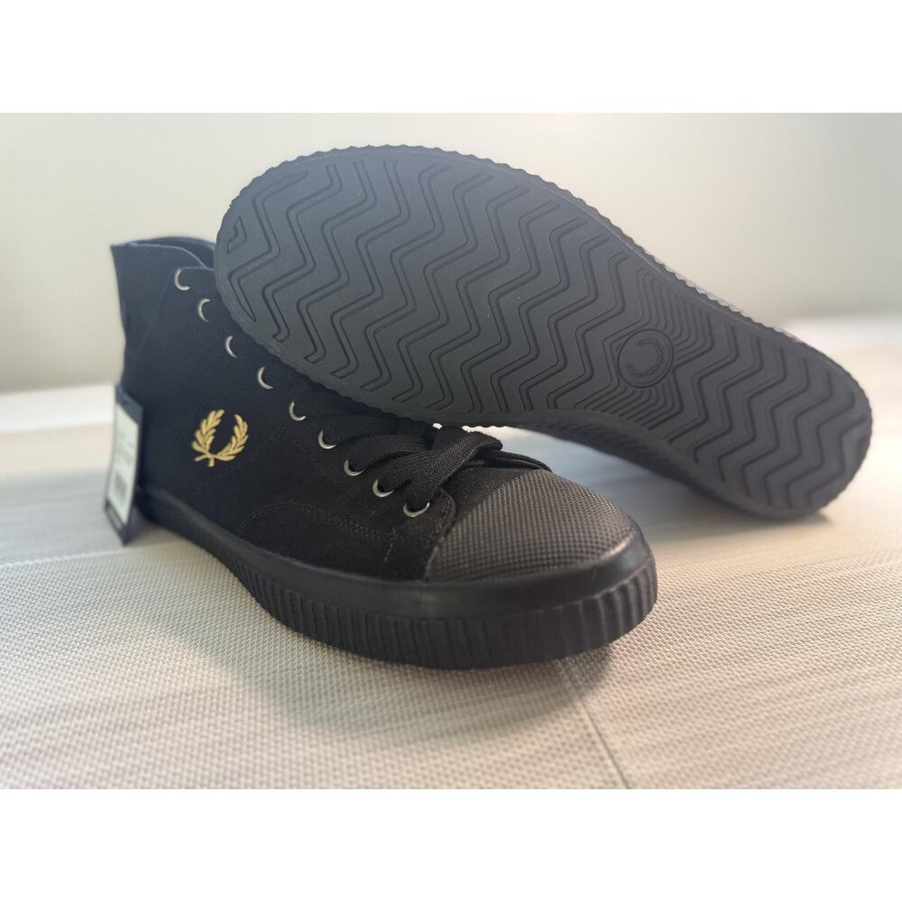 Fred Perry Shoes Mens Size 9.5 Black Hughes Mid Canvas High Top Casual Sneakers